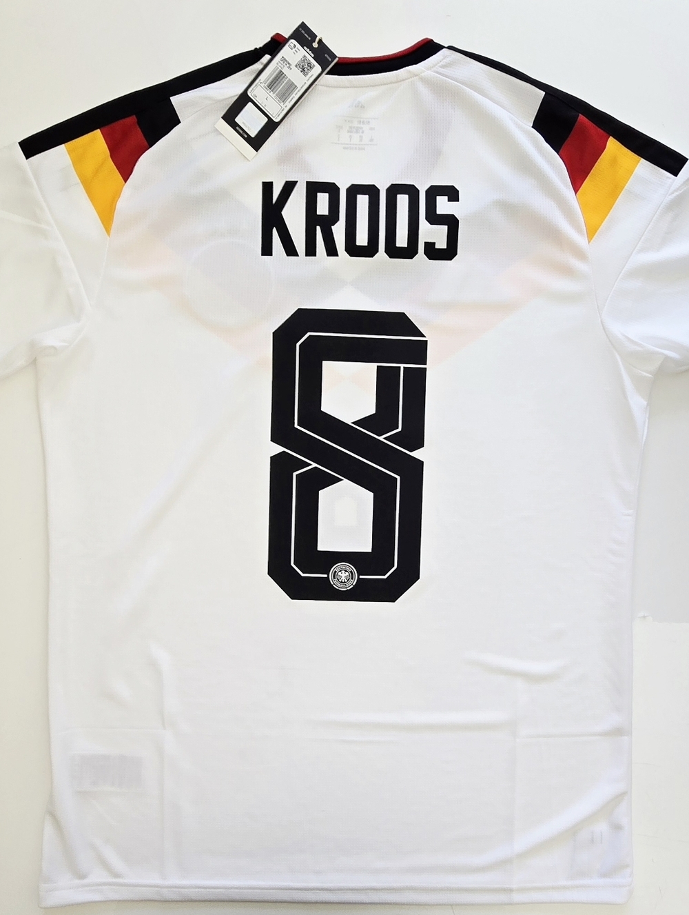 Germany Kroos #8 Replica Soccer Jersey - White with Black, Red & Yellow